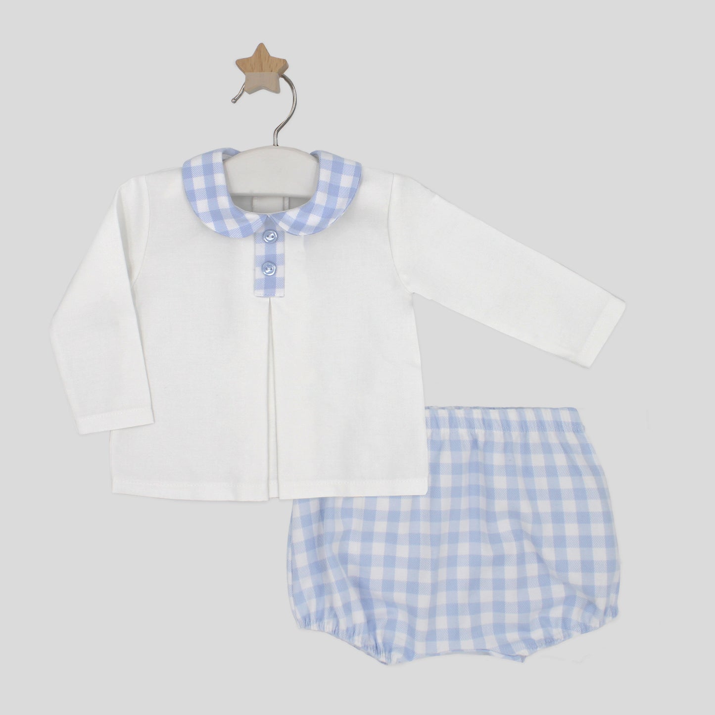 Sky Blue Check Bloomer Set