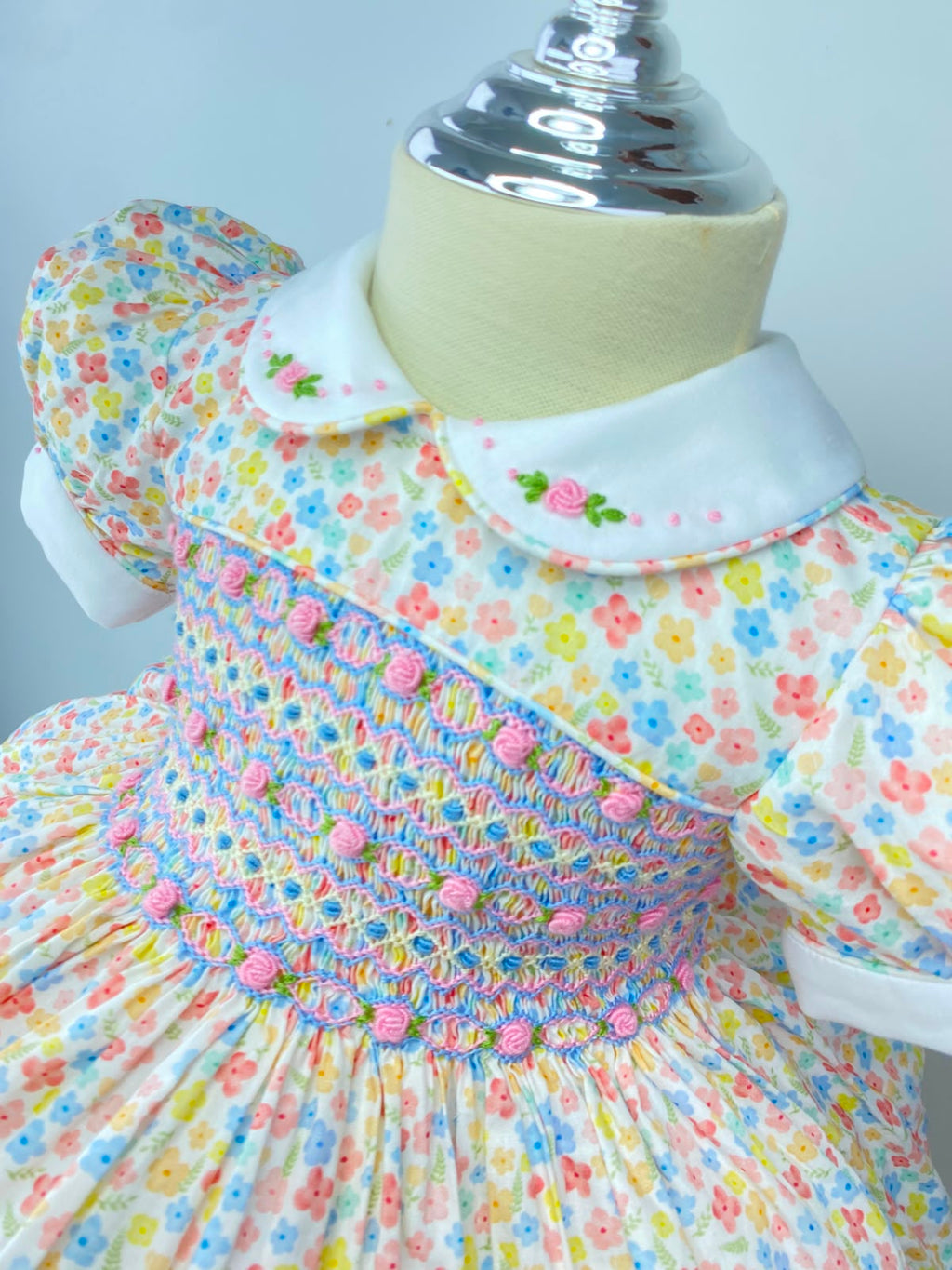 Harmony Floral Hand Smocked Dress With Knickers & Hair Accessories (Pre Order)