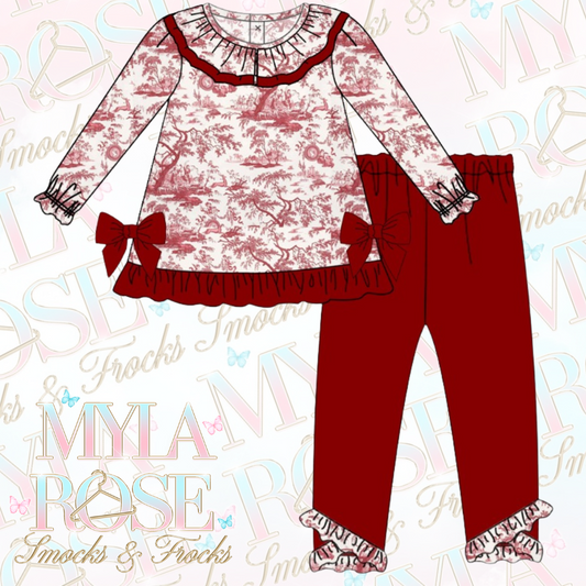 Plum Toile De Jouy Legging Set (Pre Order 5-6 Weeks Delivery)