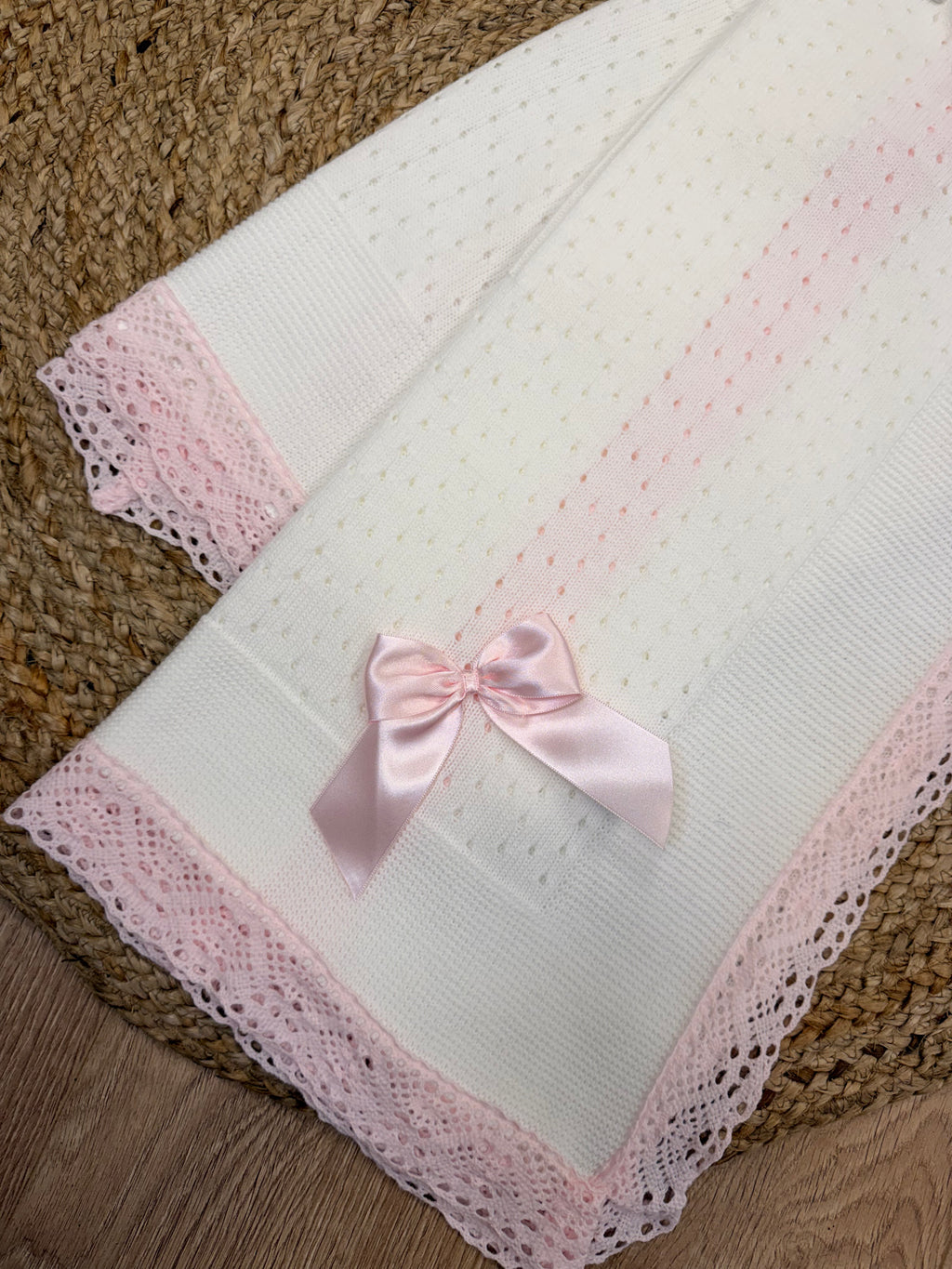 White / Pink Spanish Knitted Blanket