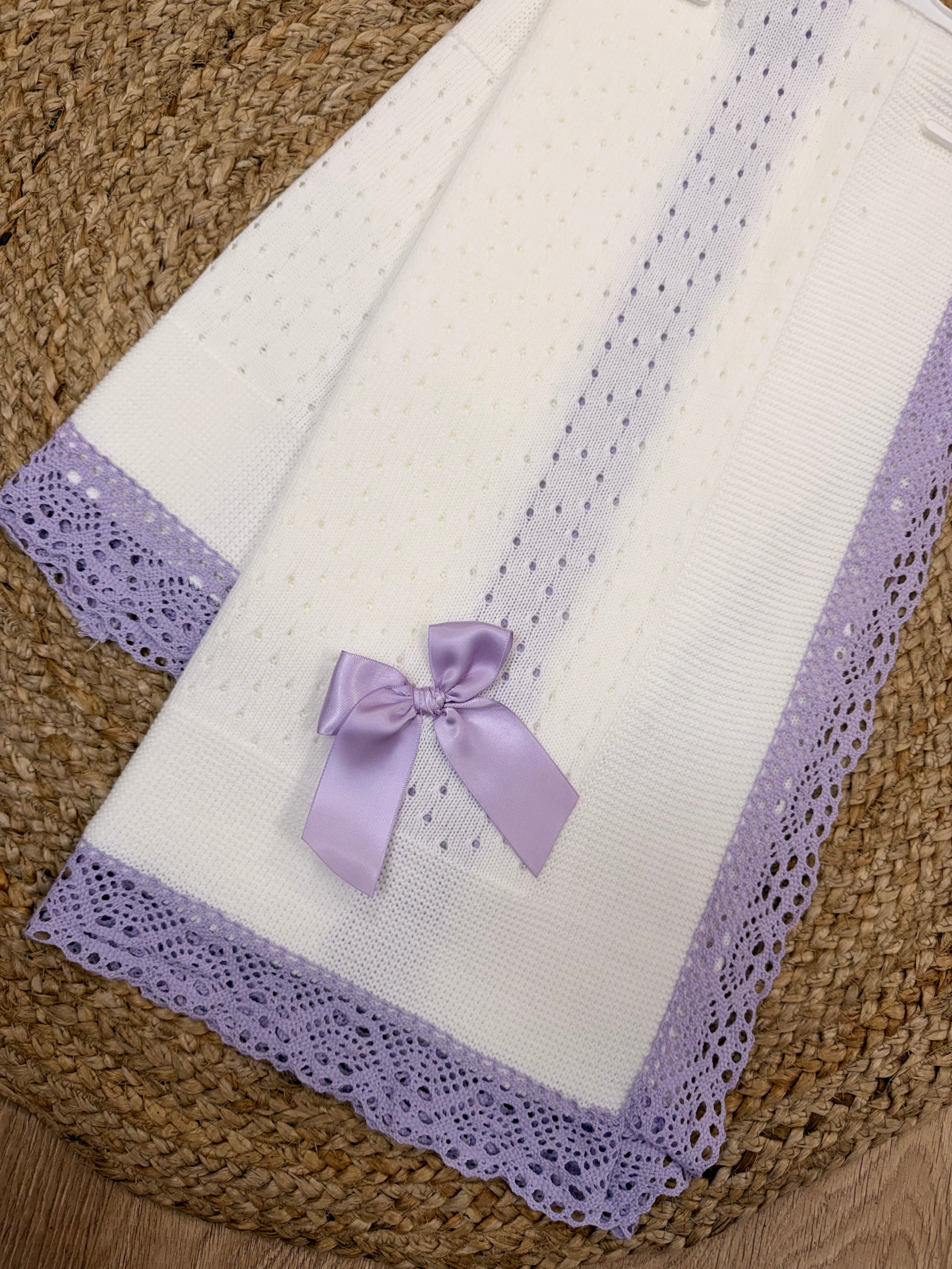White / Lilac Spanish Knitted Blanket