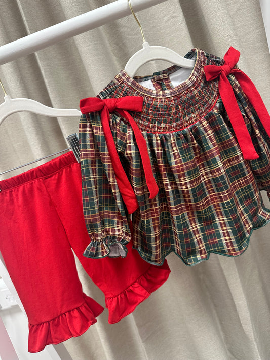 Traditional Red / Green Tartan Frill Pyjama Set