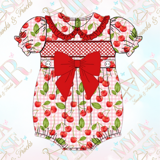 Cherry Exclusive Smocked Romper (Pre Order 5-6 Weeks Delivery)