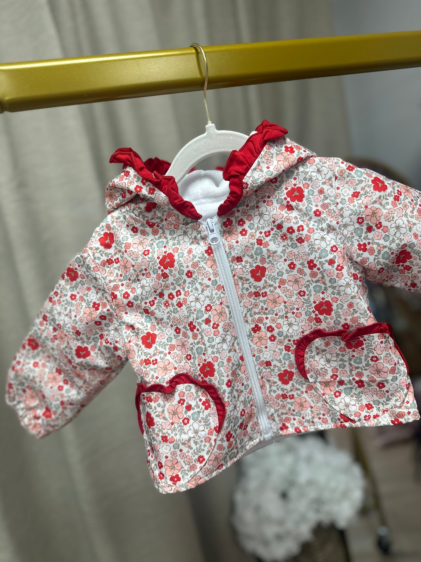 La Rosa Red Floral Waterproof Jacket