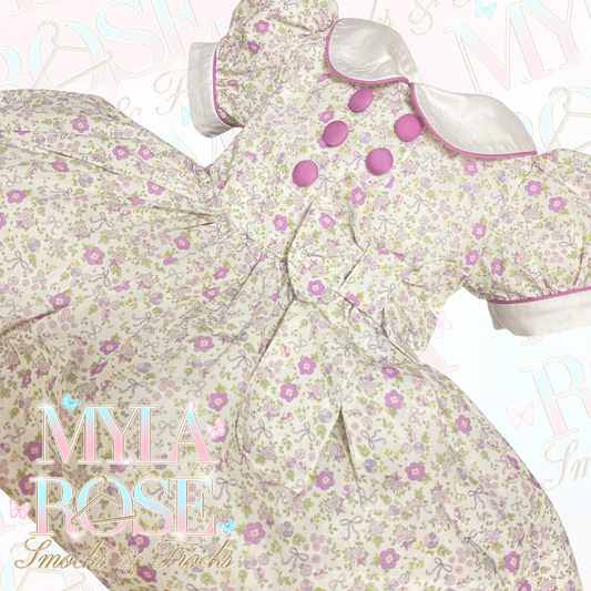 Vintage Flower & Bow Classic Style Dress With Knickers & Hair Accessories