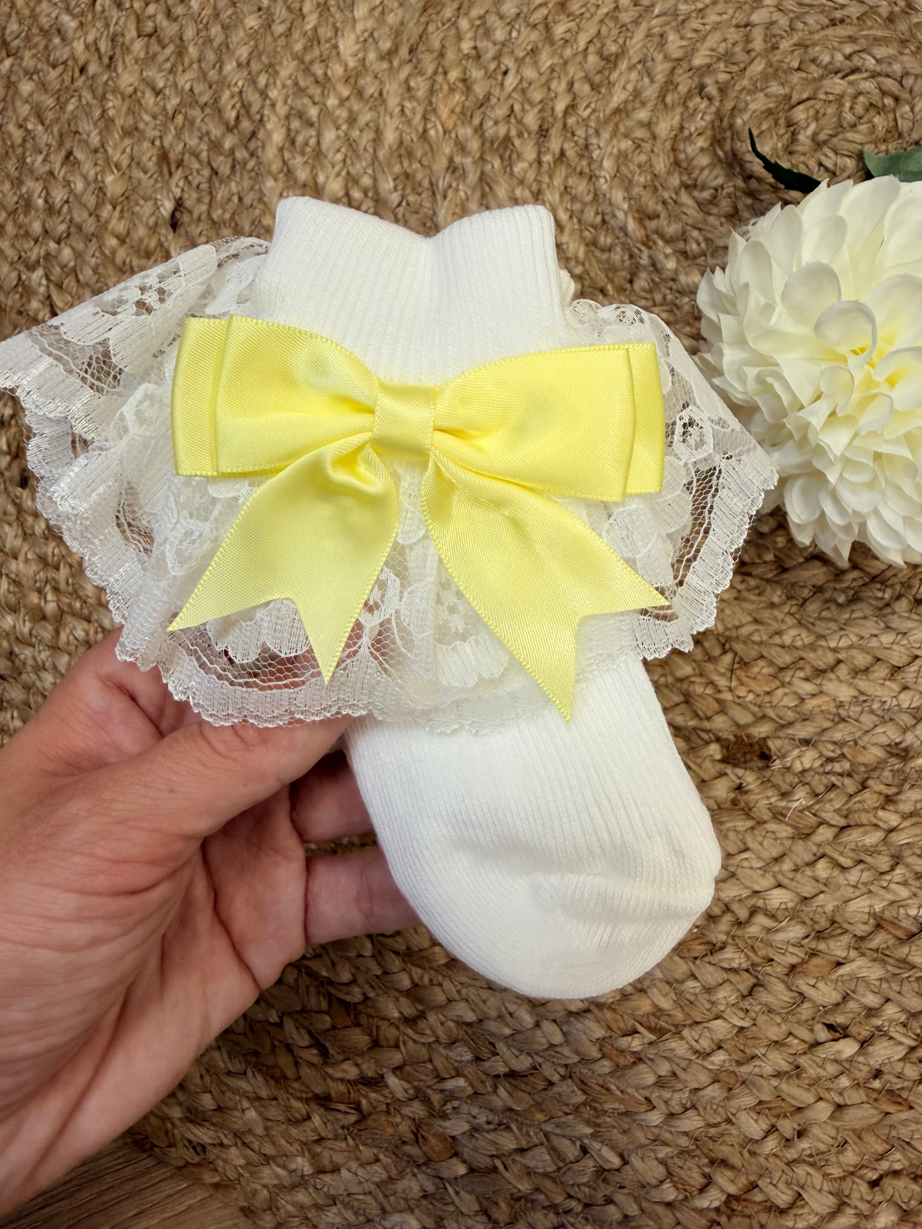 Lemon Lace Frill Bow Socks