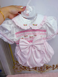Nellie Baby Pink Hand Smocked Romper & Hair Accessories (Pre Order)