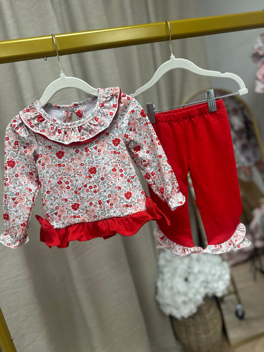 La Rosa Red Floral Legging Set