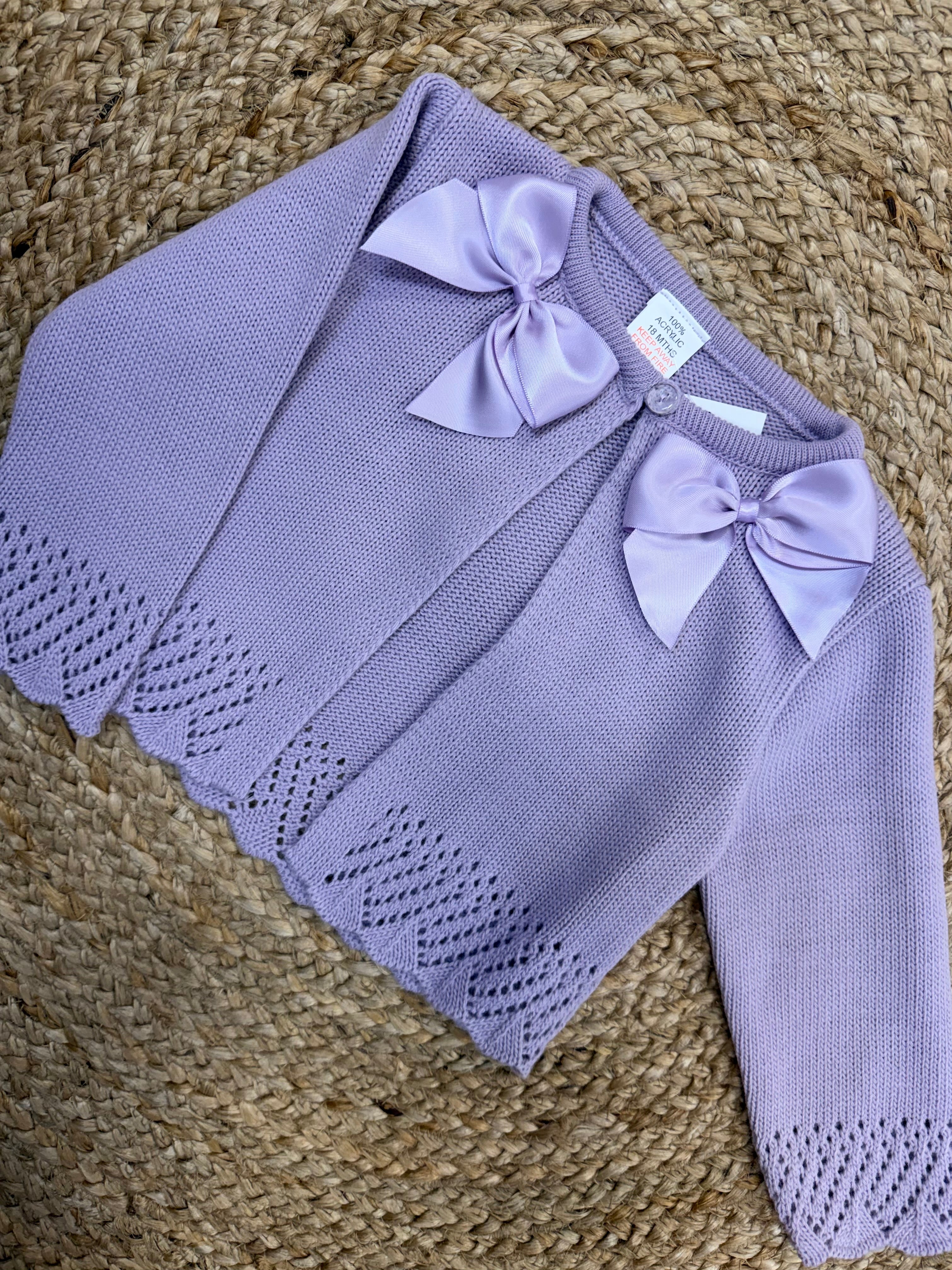 Lilac Knitted Double Bow Cardigan