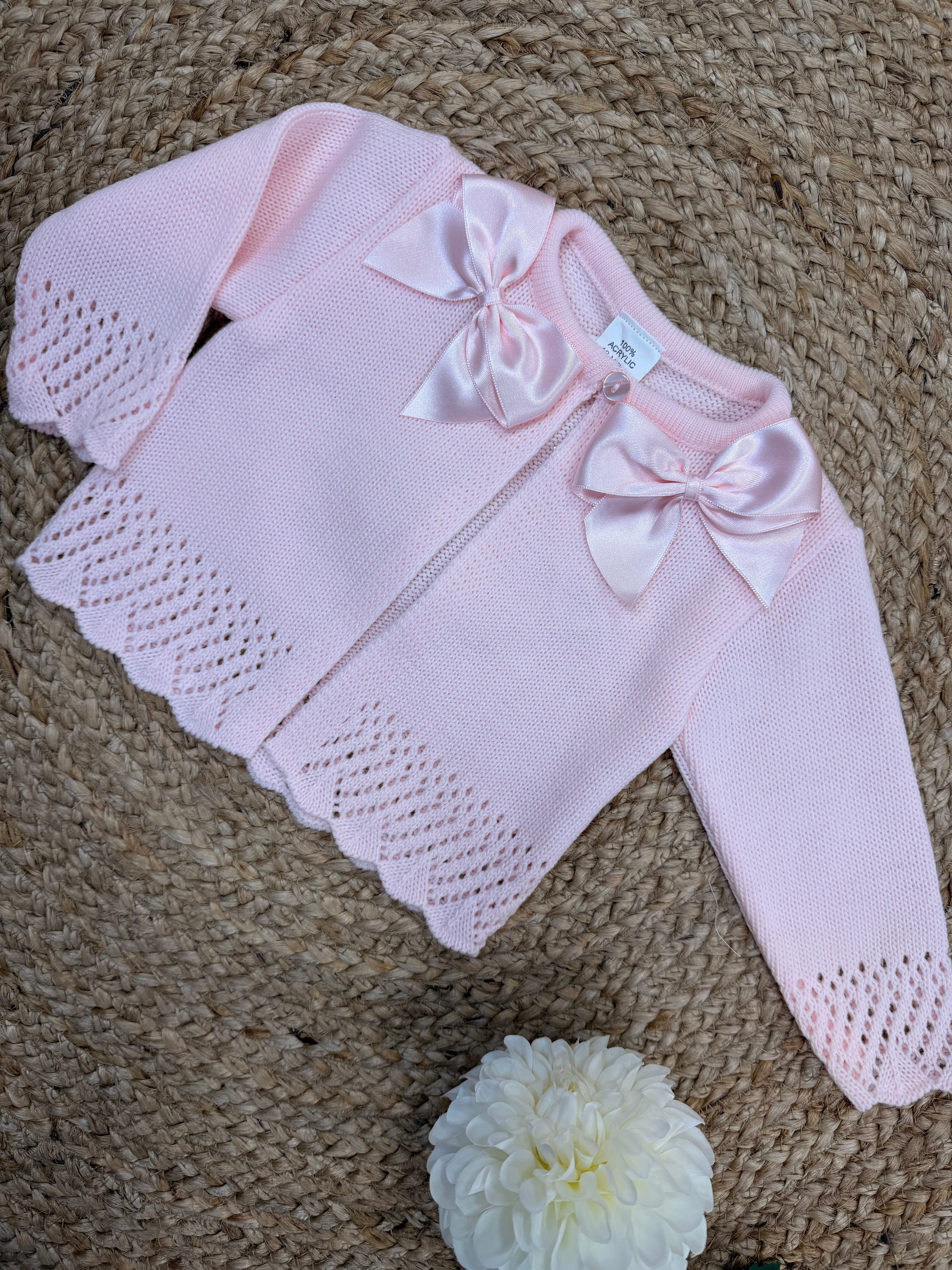 Pink Knitted Double Bow Cardigan