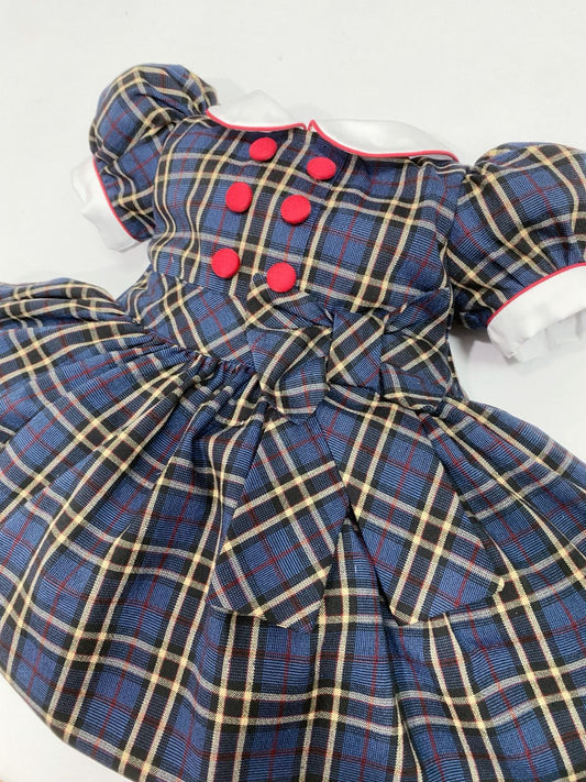 Navy Tartan Classic Dress With Knickers & Hair Accessories