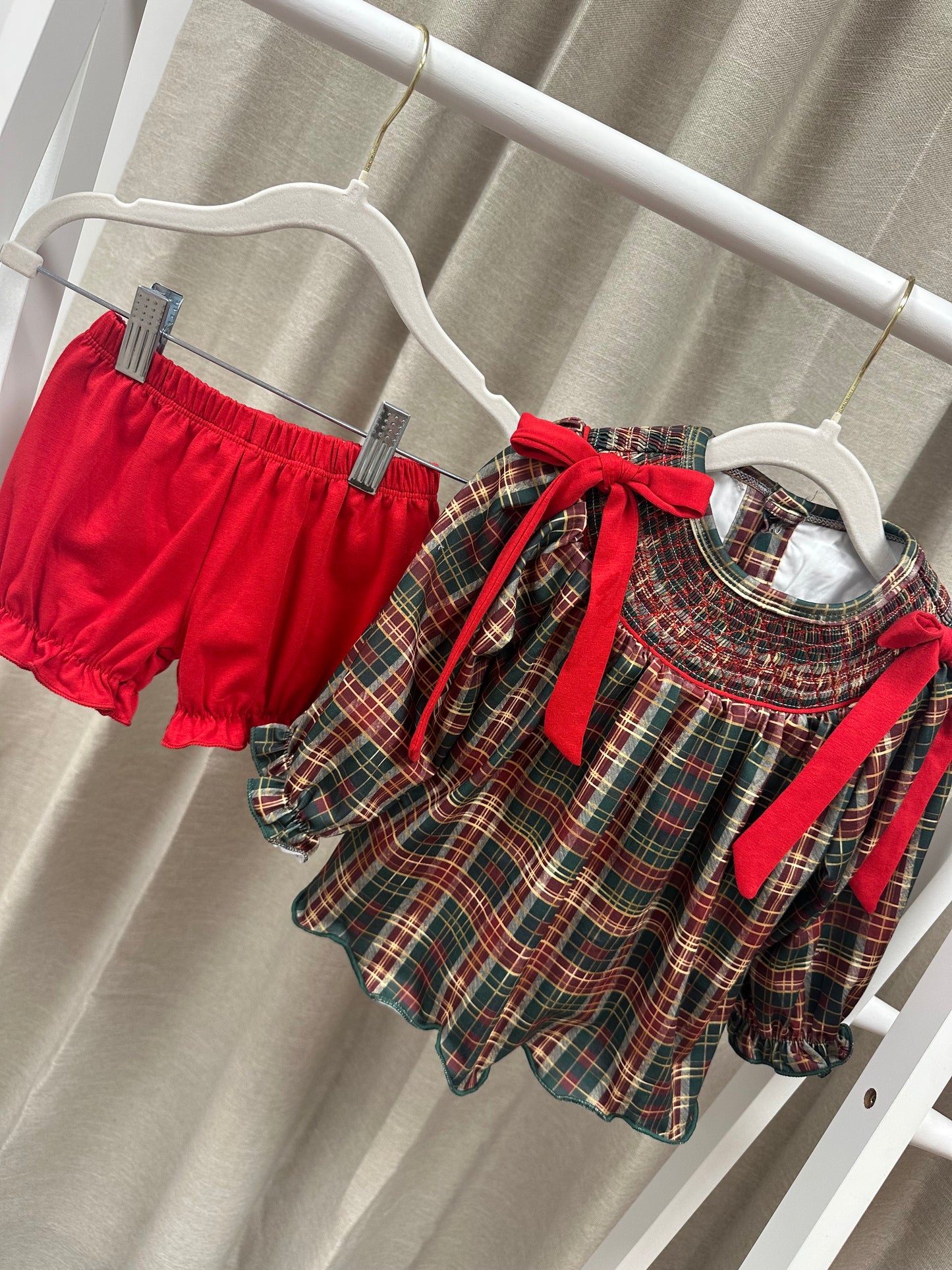 Traditional Red / Green Tartan Two Piece Dress & Shorts