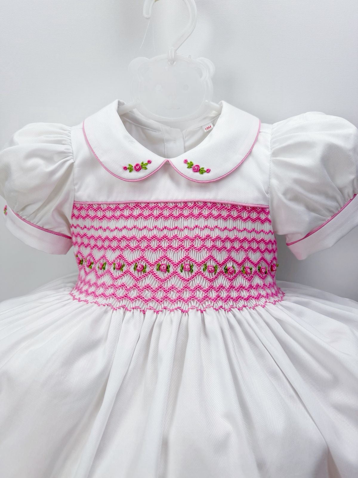 Rosie White / Pink Hand Smocked Dress With Knickers & Hair Accessories (Pre Order)