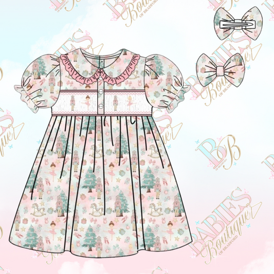 Exclusive Nutcracker Smocked Night Dress With Hair Bow