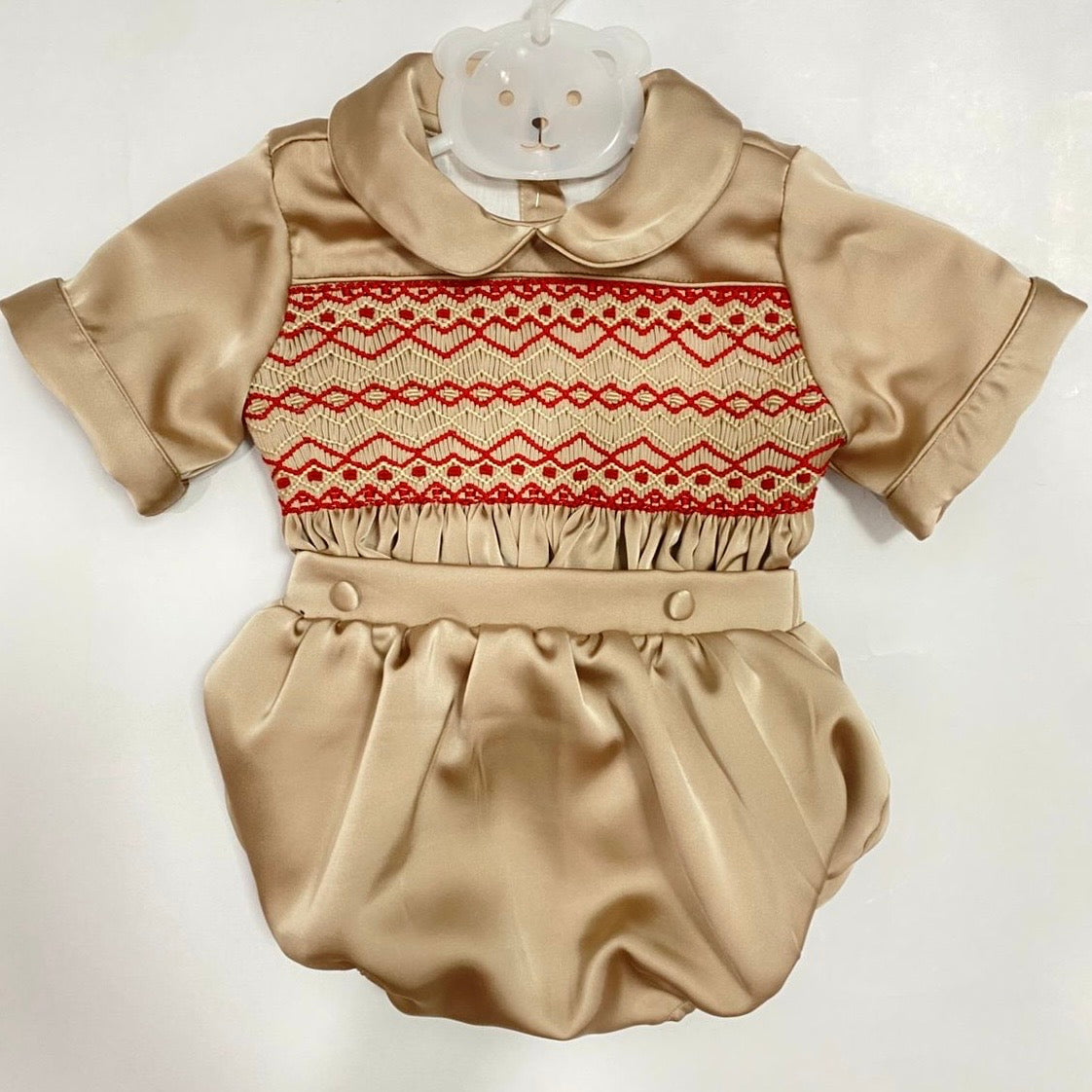 Noel Luxe Boys Champange Exclusive Smocked Two Piece Romper