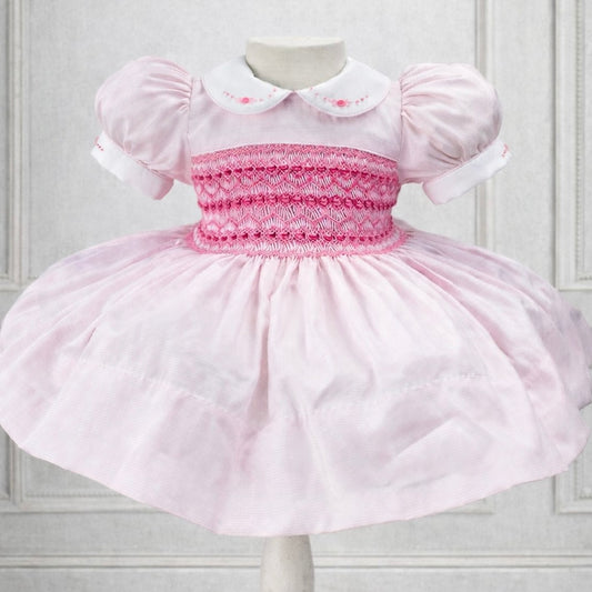 Polly Pink Hand Smocked Dress With Knickers & Hair Accessories