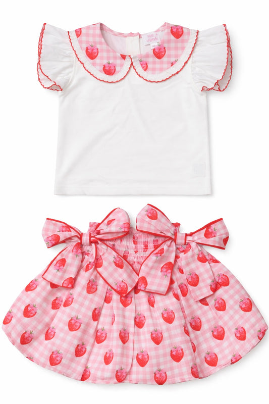 Gingham Strawberry Girls Bubble Skort Set