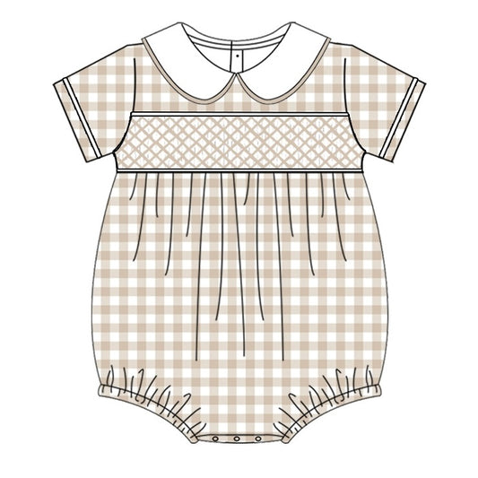 Beige Gingham Exclusive Smocked Romper