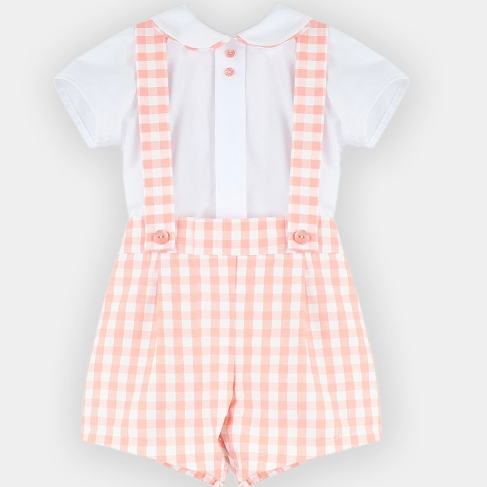 Vichy Orange Shirt & Dungaree Set