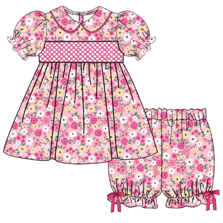 Fuchsia Floral Exclusive Smocked Dress Set