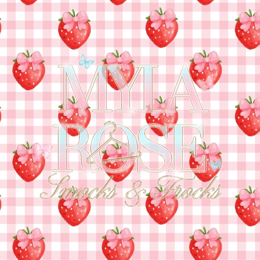Gingham Strawberry Girls Hair Bow