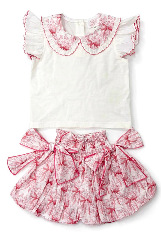 Pink Bow Toile Bubble Skort & Blouse (Pre Order)