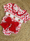 Original Strawberry Smocked Short Sleeve Romper