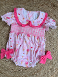 Girly Pink Ice Cream Exclusive Smocked Romper