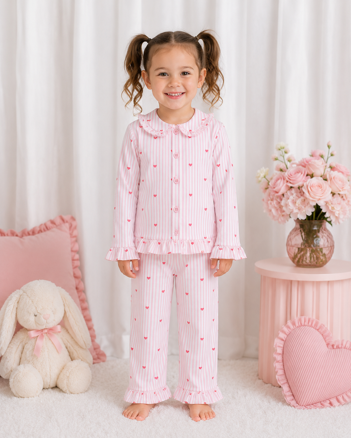 Heart Pinstripe Girls Long Sleeve Pyjamas