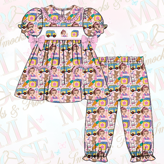 Pink Mrs Rachel Short Sleeve Exclusive Smocked Pyjamas (Pre Order)