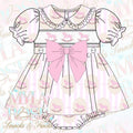 Pink Vintage Rocking Horse Smocked Romper Set