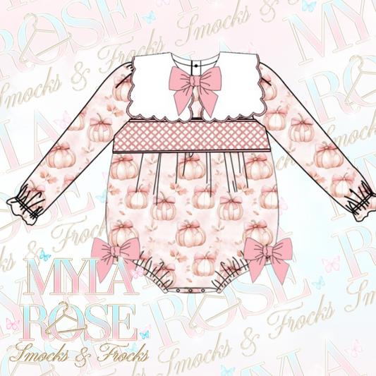 Pretty Pink Pumpkin Smocked Romper (Pre Order 3-4 Weeks Delivery)