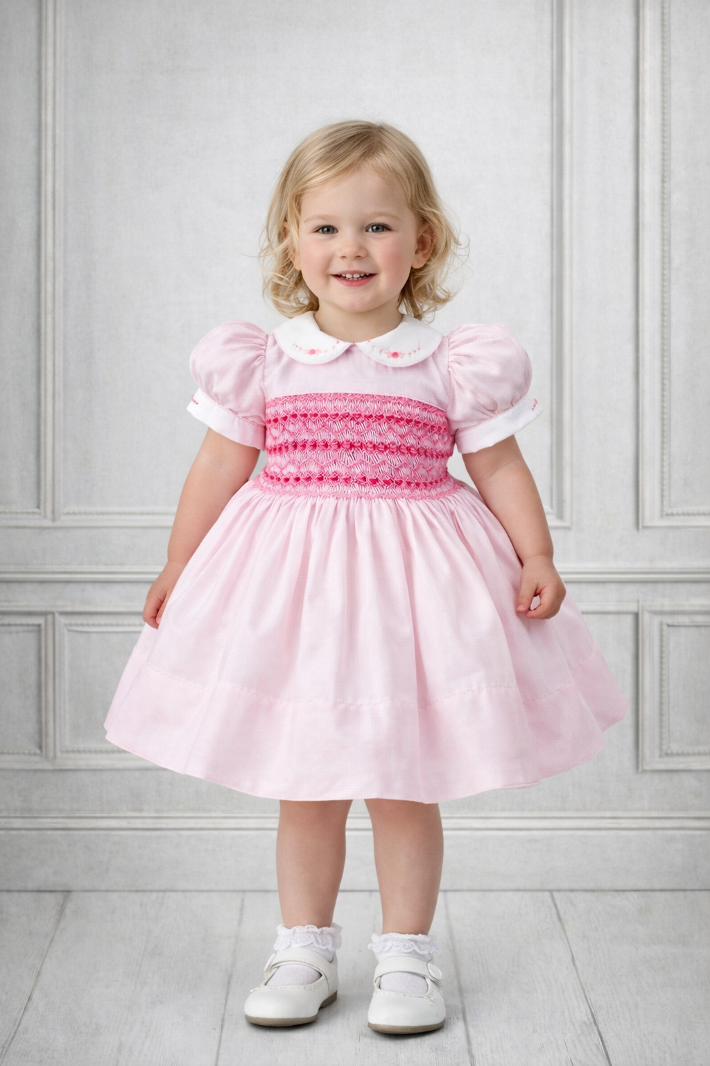 Polly Pink Hand Smocked Dress With Knickers & Hair Accessories