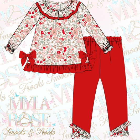 La Rosa Red Floral Legging Set (Pre Order 6-7 Weeks Delivery)