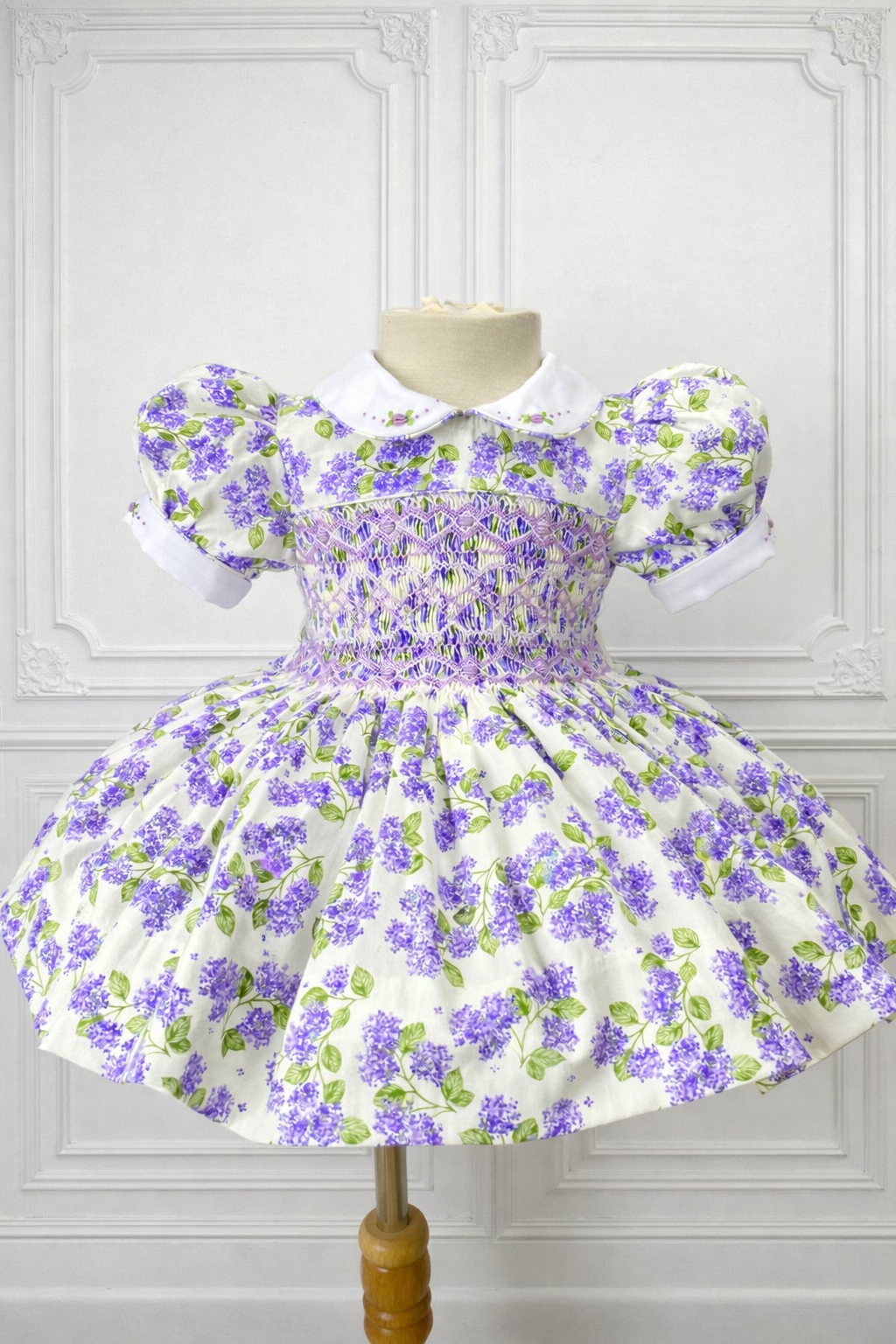 Lilac Floral Hand Smocked Dress With Knickers & Hair Accessories (Pre Order)