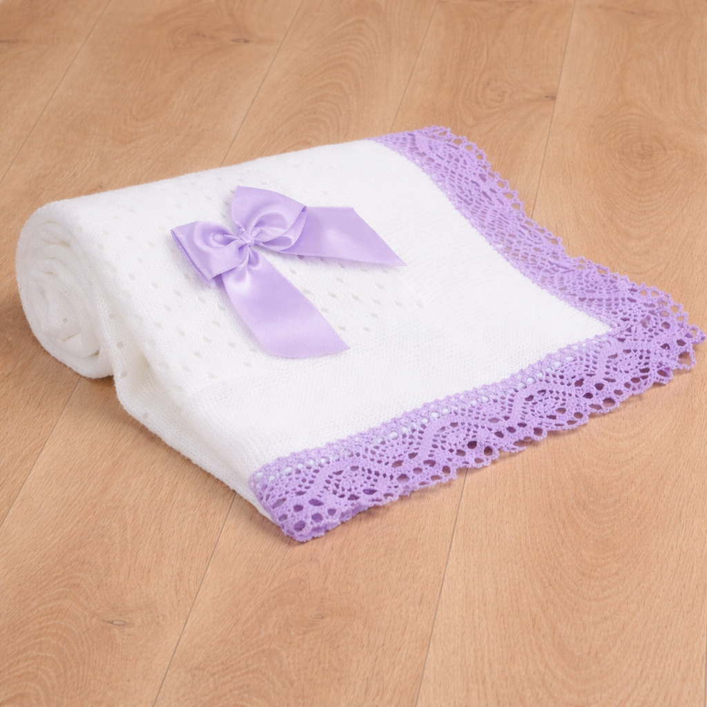White / Lilac Spanish Knitted Blanket