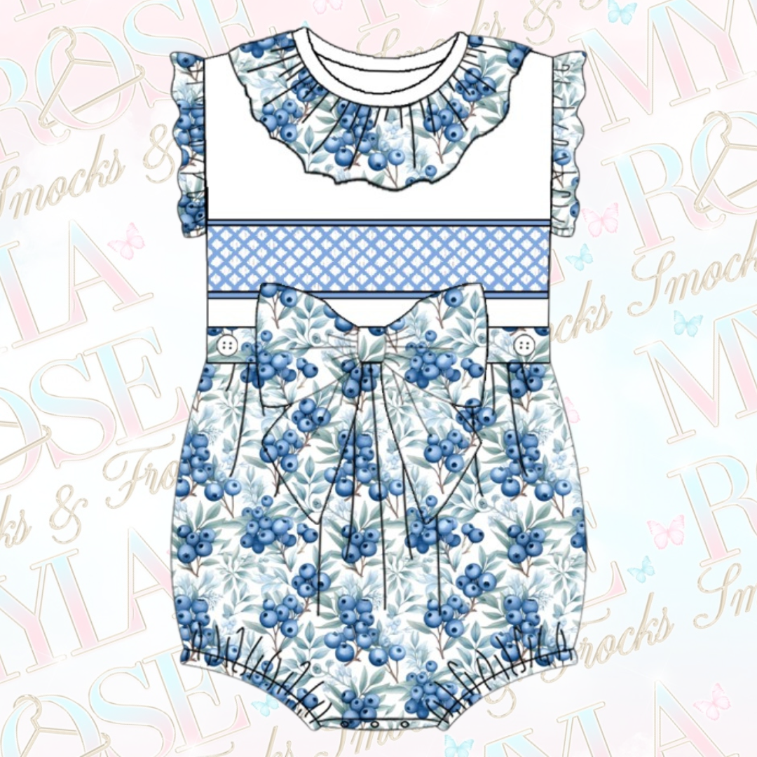 Blueberry Smocked Sleeveless Bow Romper (Pre Order)