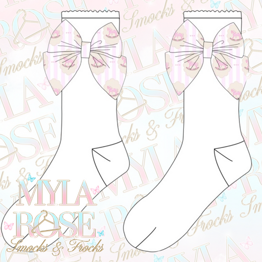 Pink Vintage Rocking Horse Socks  (Pre Order 5-6 Weeks Delivery)