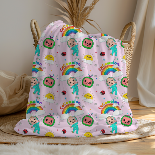 Large Soft Fleece Pink Cocomelon Blanket (Pre Order 2-3 Weeks Delivery)
