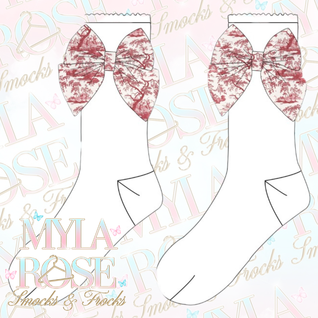 Plum Toile De Jouy Socks  (Pre Order 5-6 Weeks Delivery)