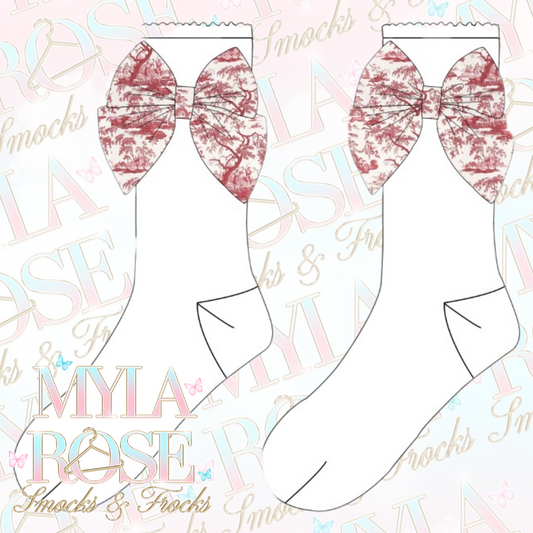 Plum Toile De Jouy Socks  (Pre Order 5-6 Weeks Delivery)