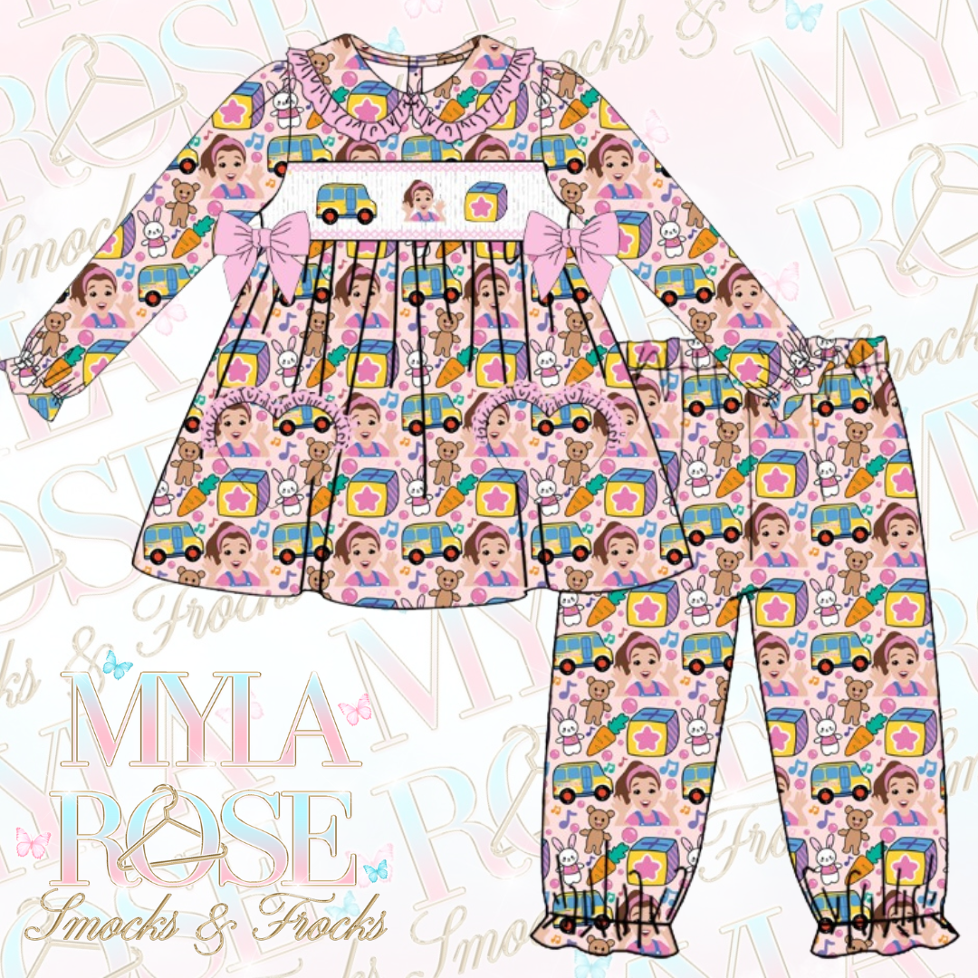 Pink Mrs Rachel Exclusive Smocked Pyjamas (Pre Order 5-6 Weeks Delivery)