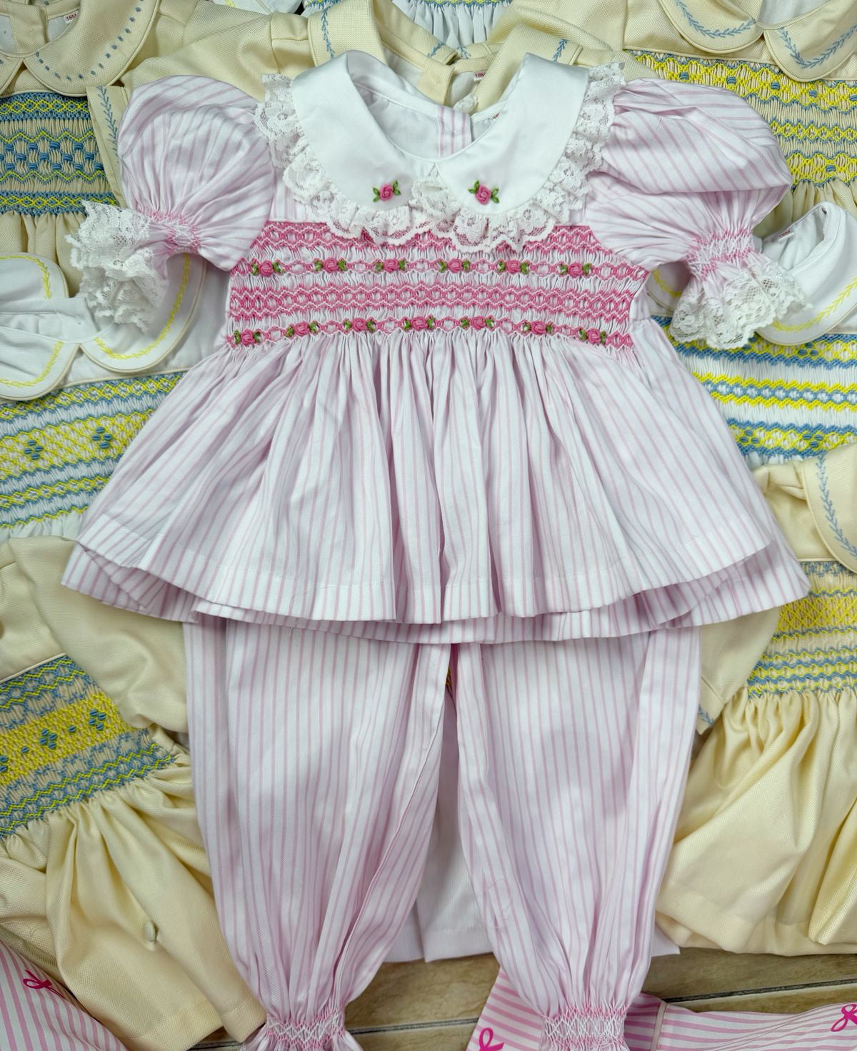 Miah Pink Hand Smocked Pyjamas & Hair Accessories (Pre Order)