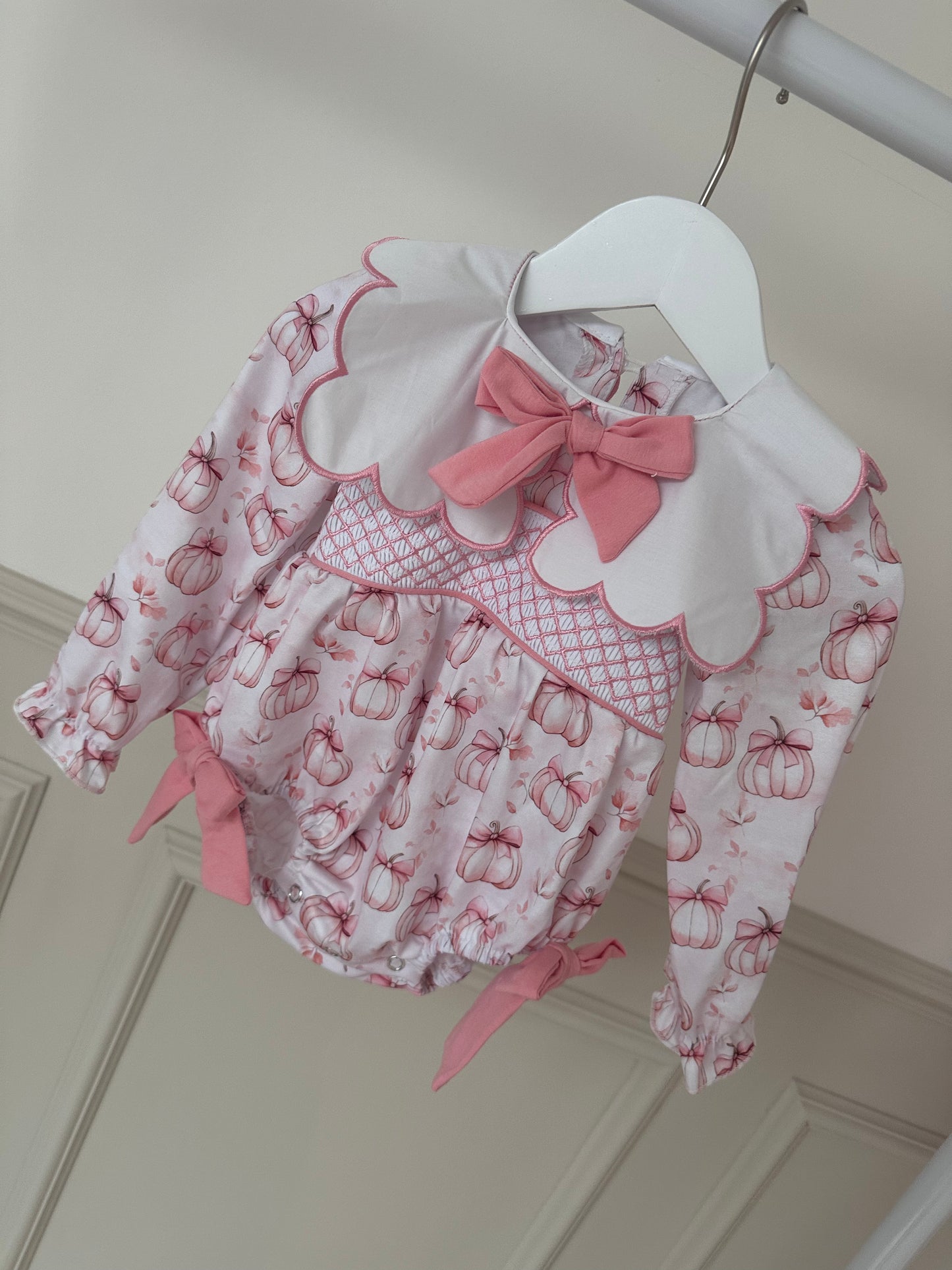 Pretty Pink Pumpkin Smocked Romper
