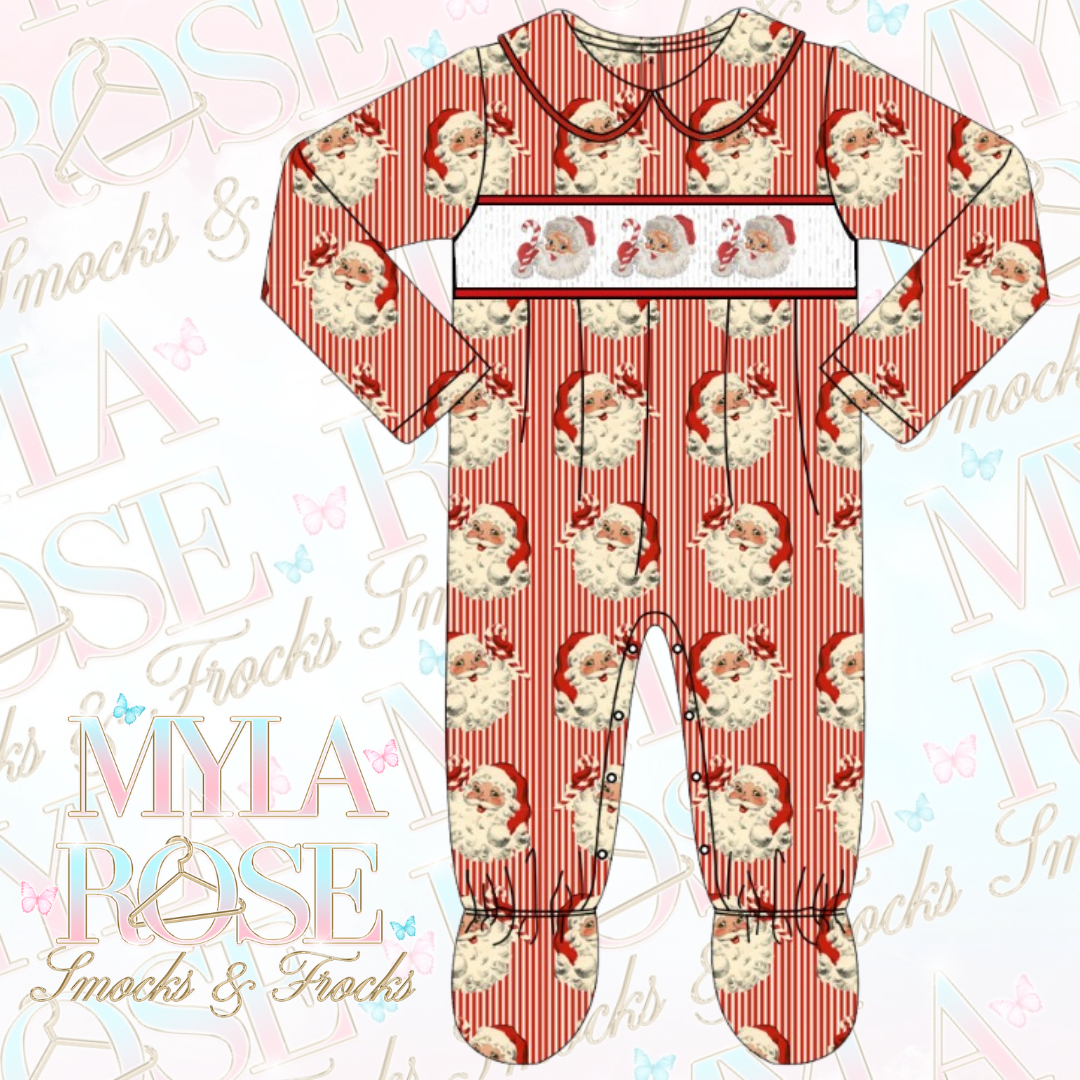 Santa Striped Boys Exclusive Smocked Babygrow (Pre Order OCTOBER Delivery)