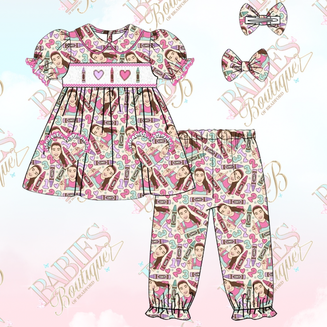 Exclusive Mrs Rachel Smocked Pyjama Set With Hair Bow