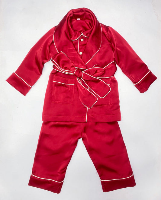 Red Boys Silk Nightwear Set - Pyjamas & Gown