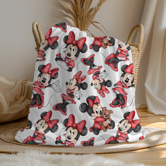 Large Soft Fleece Red Minnie Mouse Blanket - Pre Order (1-2 Weeks Delivery)