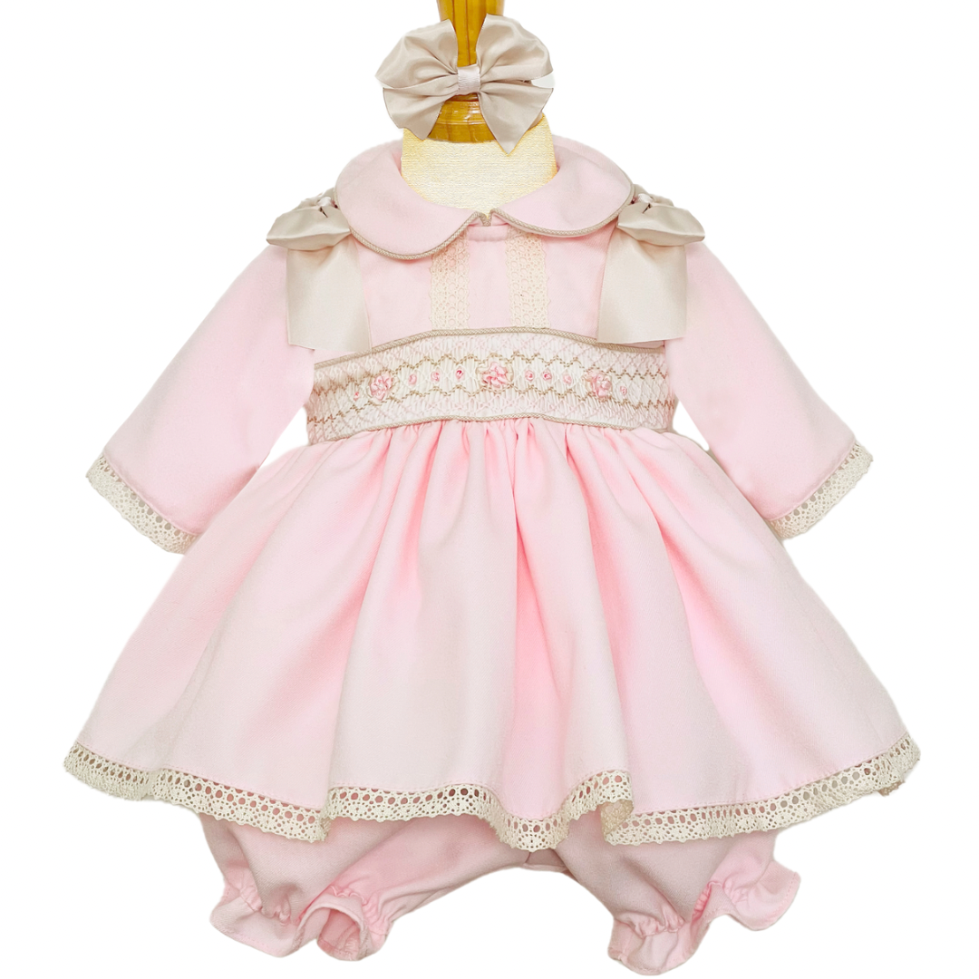 Pink / Cream Smock Dress Set - MT02438E