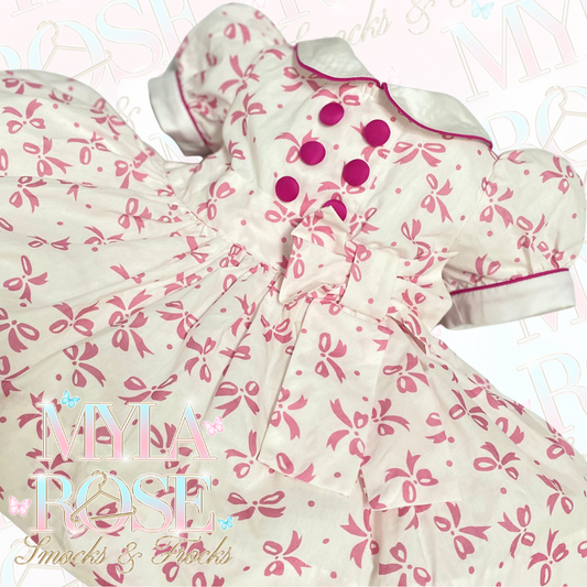 Pink Bow Classic Style Dress With Knickers & Hair Accessories